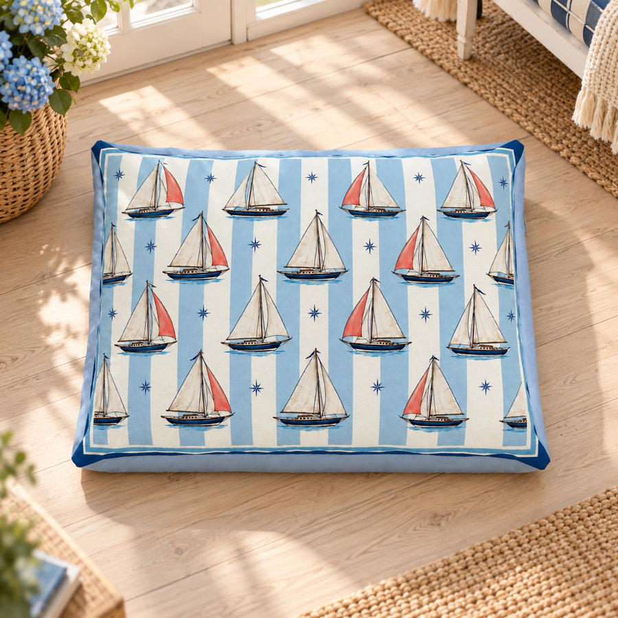 Regatta Row Dog Bed in a coastal home