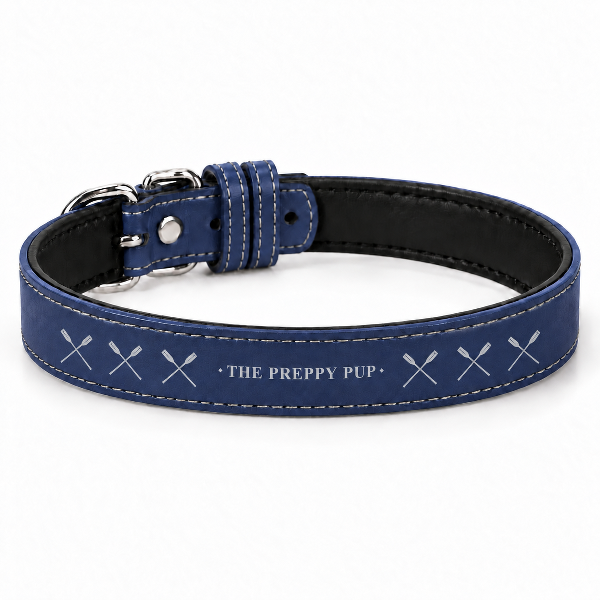 Rowing Club Faux Leather Pet Collar fastened in a circle on a white background