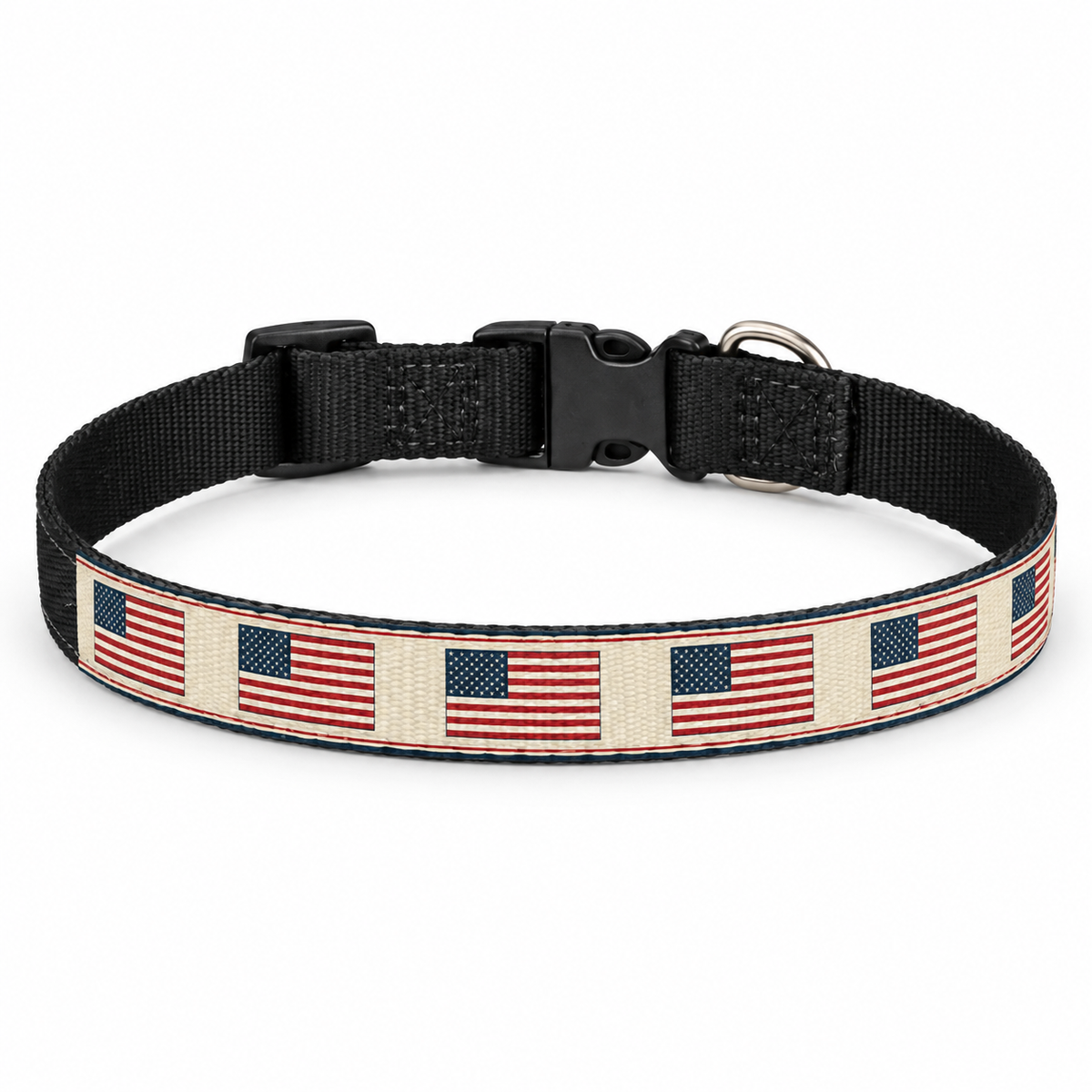 Old Glory Cream Clip-On Pet Collar fastened in a circle on a white background