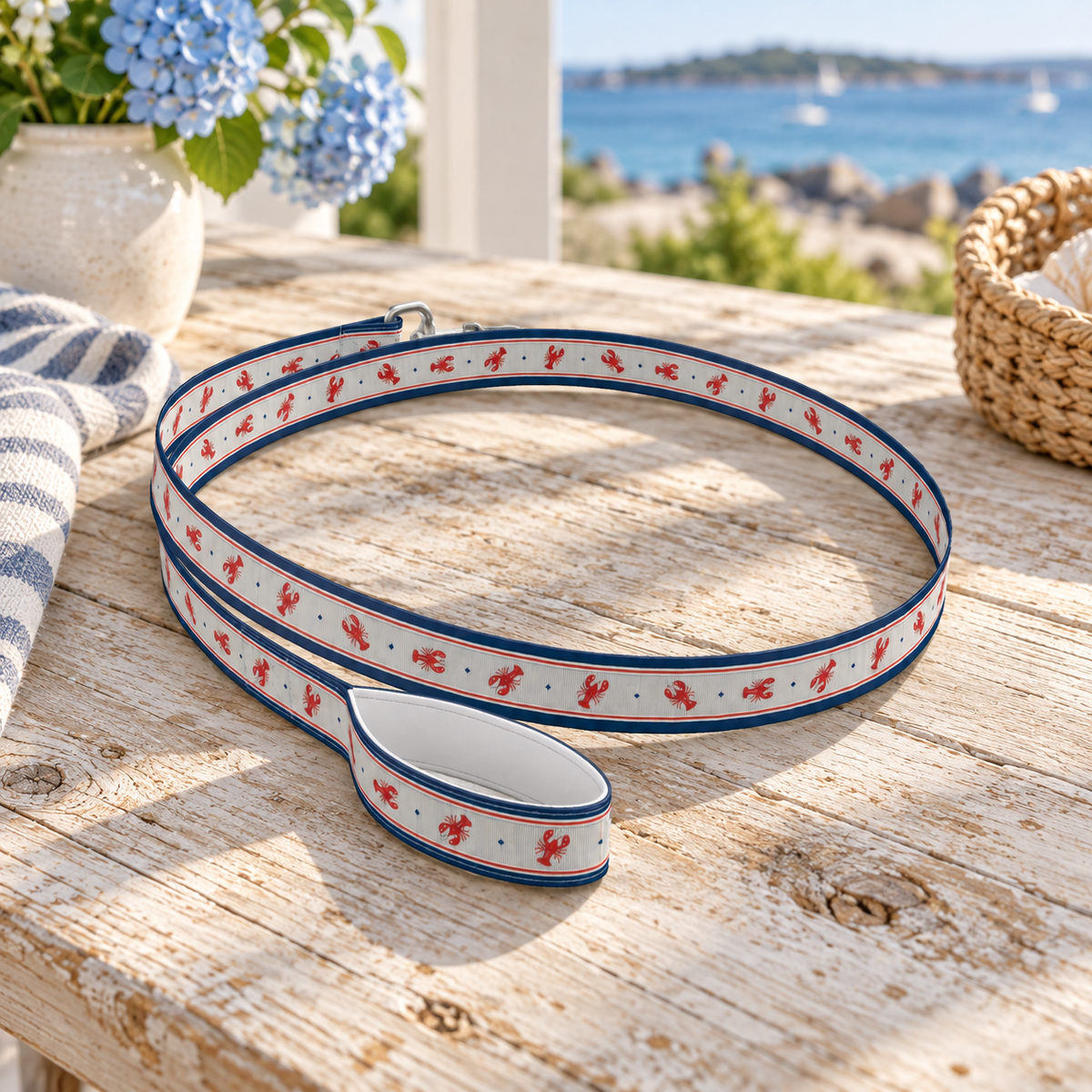 Lobster Landing Leash in a coastal setting