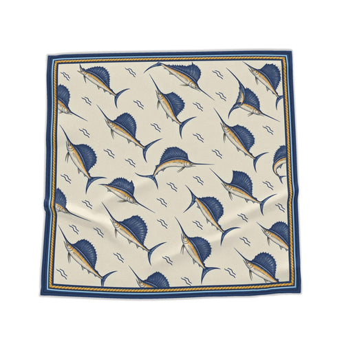 Sailfish Surprise Bandana laid out as a full square on a white background