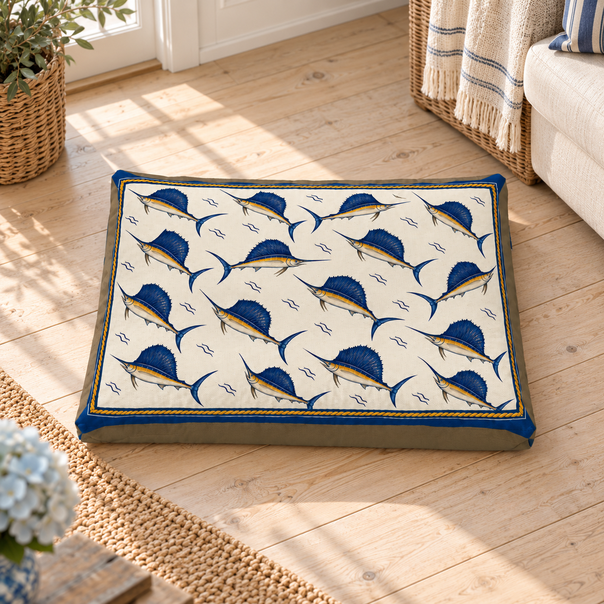 Sailor’s Rest Dog Bed in a coastal home